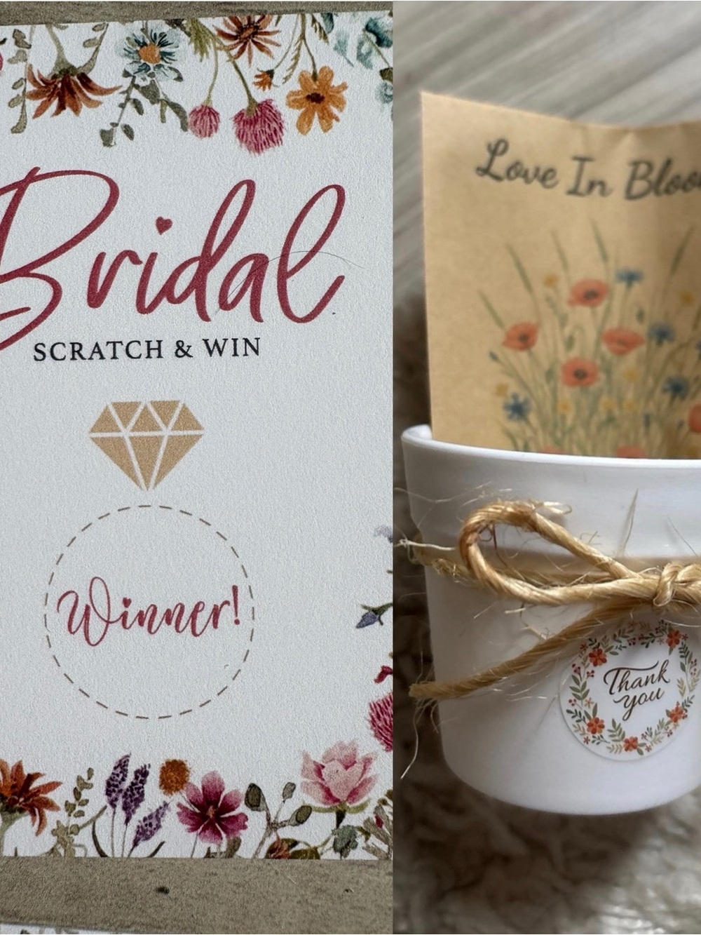 (16) Bridal Scratch & Win cards + (15) Thank you Mini Flower pots